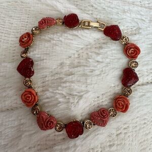 Vintage Roses Hearts and Rhinestones Bracelet